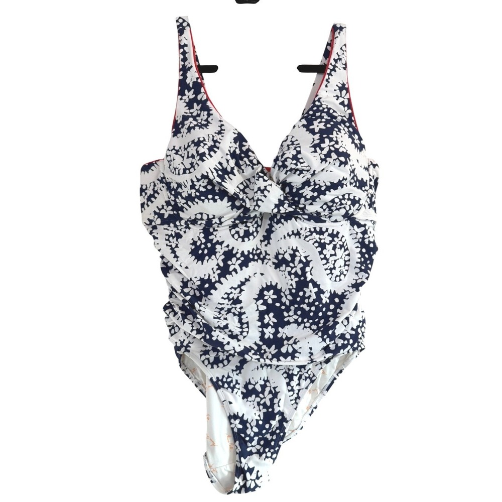 Anne Cole 1 pc. swimsuit SAMPLE Paisley White Navy Size 16W padded underwire